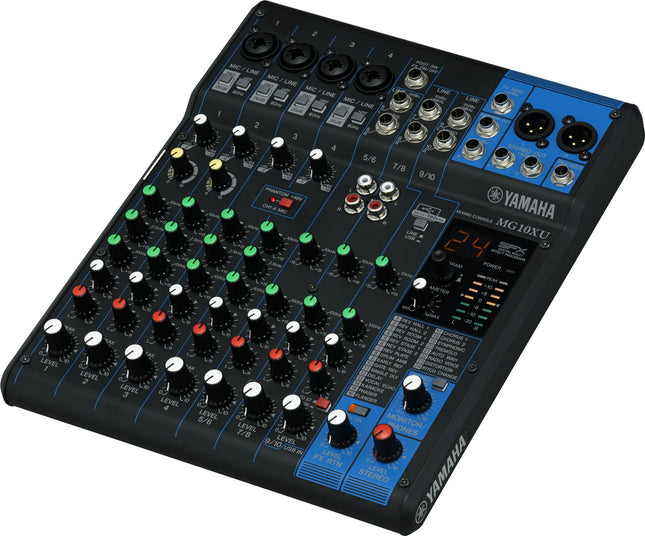 YAMAHA MG10XU - Console mixer a 10 canali (4 Mic-In | 10 Line-In | 1 Stereo Bus | 1 AUX | SPX | Custodia in metallo | con controller rotante) - in nero (ZT41800)