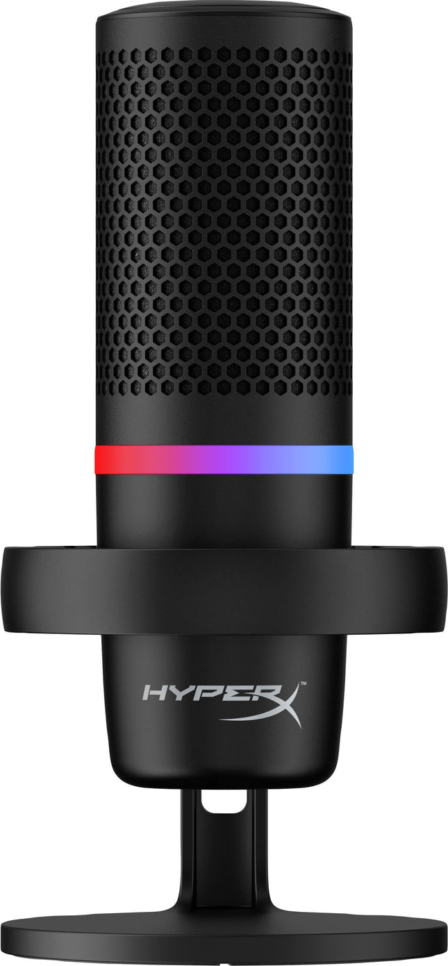 HyperX DuoCast - Microfono condensatore USB RGB, Nero per PC, PS5, PS4, Mac. Supporto a basso profilo, Cardioide, Omnidirezionale, Pop Filter, Controllo guadagno, Gaming, Streaming, Podcast, Twitch, YouTube, Discord (4P5E2AA)