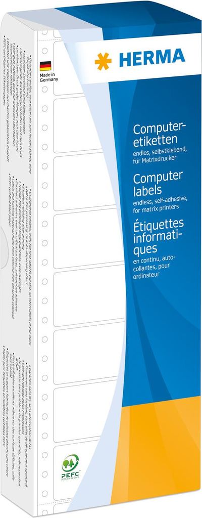 HERMA Etichette per computer - Leporello-folded, perforato, autoadesivo permanente, opaco etichette di carta senza fine - bianco - 88.9 x 23 mm - 2000 etichette (s) (8160)