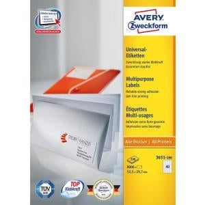 Avery Finale Universale - Etichette di carta autoadesive permanenti - bianco - 52.5 x 29.7 mm - 8000 etichette (200 fogli x 40) (3651-200)