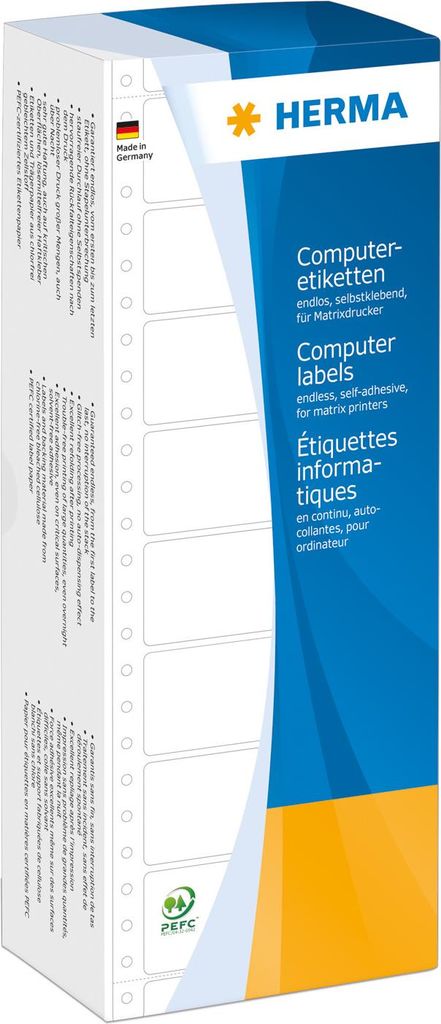 HERMA Etichette per computer - Leporello-folded, perforato, permanentemente autoadesivo, opaco etichette di carta senza fine - bianco - 88.9 x 23 mm - 6000 etichette (8210)